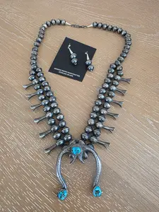 GILBERT MARTIN TURQUOISE SQUASH BLOSSOM NECKLACE SET