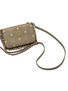 Pre-owned MCM Beige Yellow Logo Mini Chain Crossbody Camera Bag/EE10710010/0010
