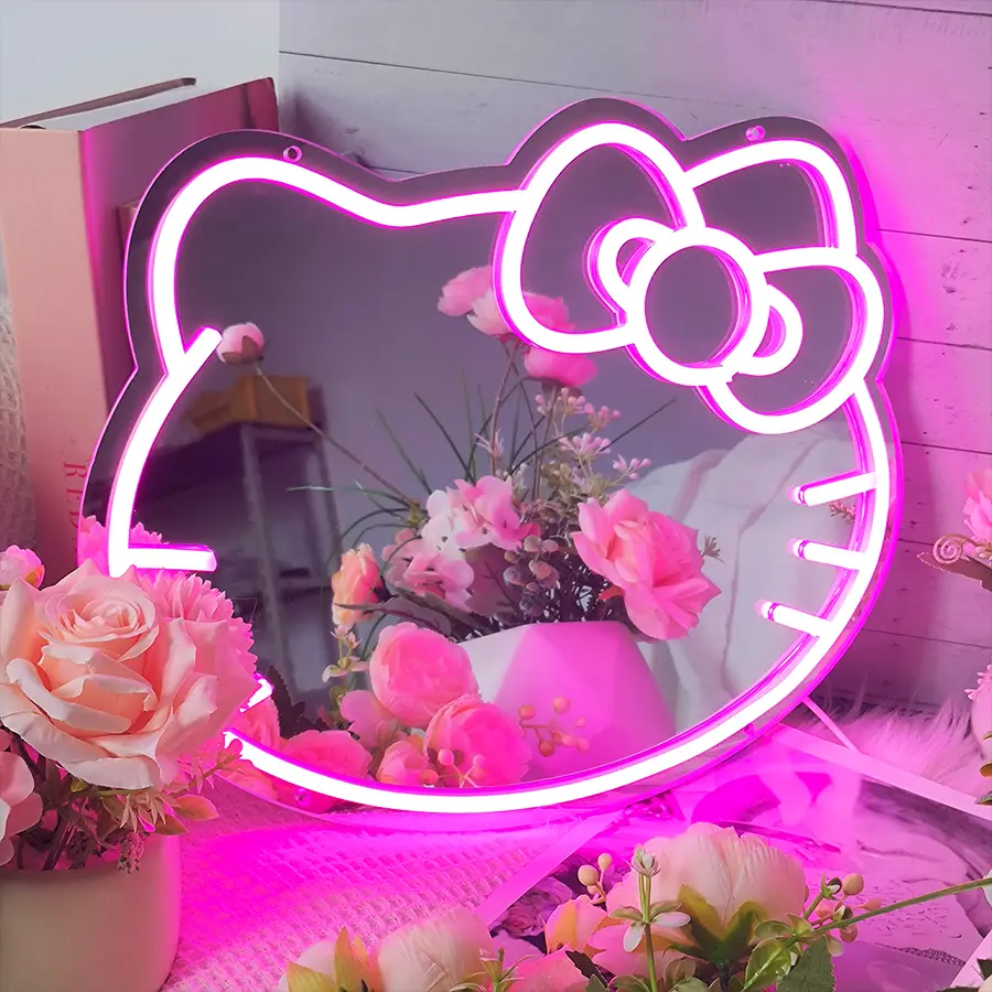 Sanrio Cute Cat Mirror with LED Neon Lights