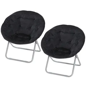 SUPERDEAL Set of 2 Metal Frame Moon Chair Seat Saucer Chair Soft Folding, Black