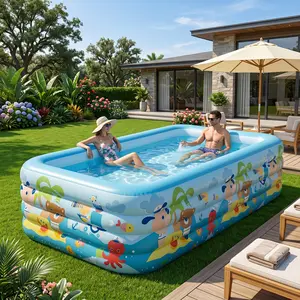 S7326607714 168.5x72.8x26in Four-layer thickenedExtra-large rectangular thickened PVC inflatable swimming pool for home use, suitable for gardens and backyards, an essential for cooling down and beating the summer heat.