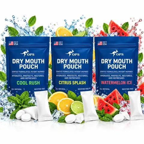 OPS Oral Pouch Solutions Rheo Dry Mouth Pouches - All-Natural Sugar-Free Xylitol/Menthol Mints for Oral Care, Saliva Stimulation, Moisture Restore, Long-Term Hydration, and Gum Health