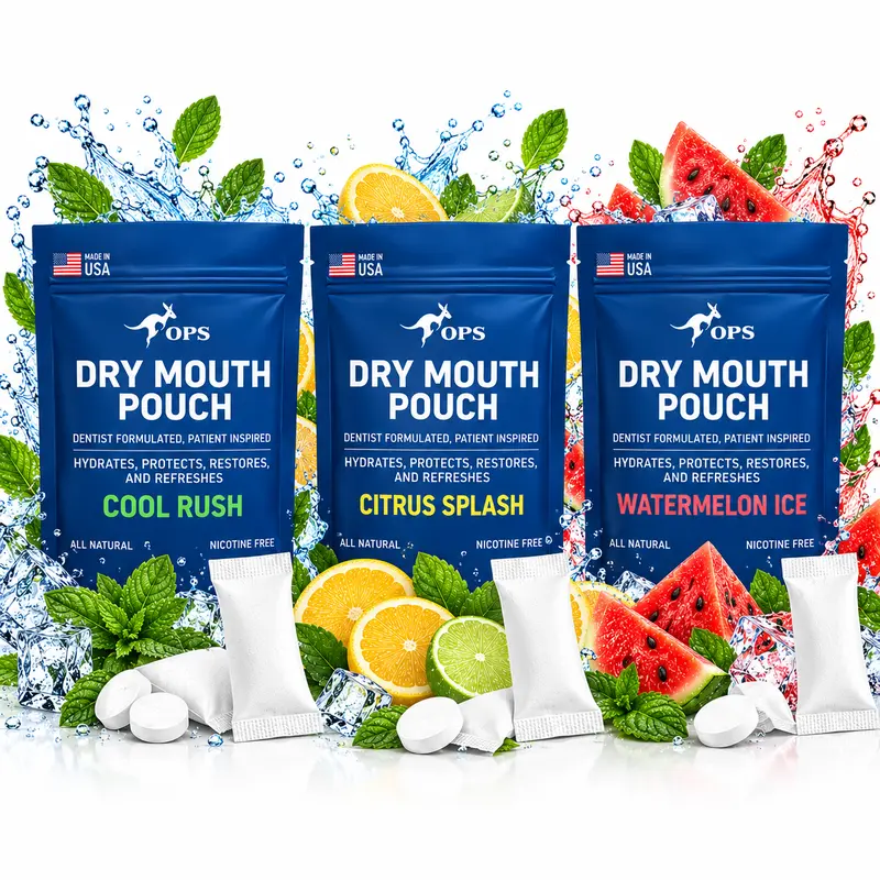 OPS Oral Pouch Solutions Rheo Dry Mouth Pouches - All-Natural Sugar-Free Xylitol/Menthol Mints for Oral Care, Saliva Stimulation, Moisture Restore, Long-Term Hydration, and Gum Health