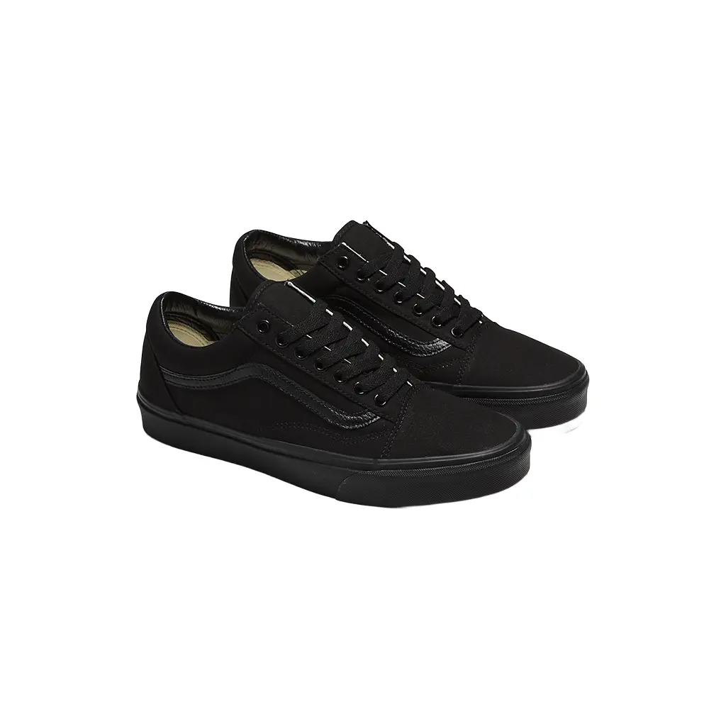 VANS Old Skool Men's Shoes, Black Canvas and Leather Low-Top Retro Style Skating Sneakers with Iconic Sidestripe, Lace Up, Skate Style, Rubber Waffle, Low Heel Casual Trainers, Sports Shoes, Athletic