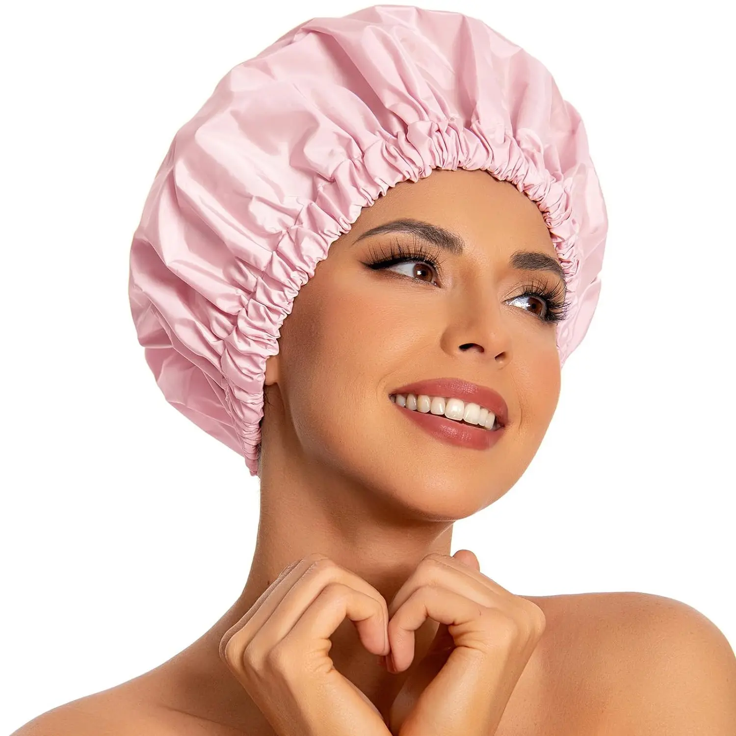 Reusable Waterproof Shower Cap for Women – Large Adjustable Shower Bonnet for Long Hair, Washable Bath Hair Cover with Elastic Band for Daily Shower & Spa Use