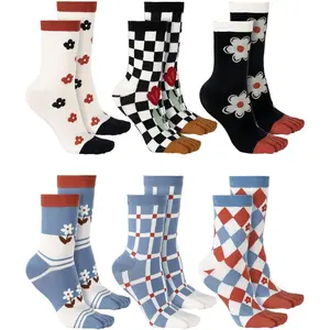 6 Pairs Women Toe Socks Cotton Breathable Compression Crew Five Toe Sock for Women Men Athletic Running