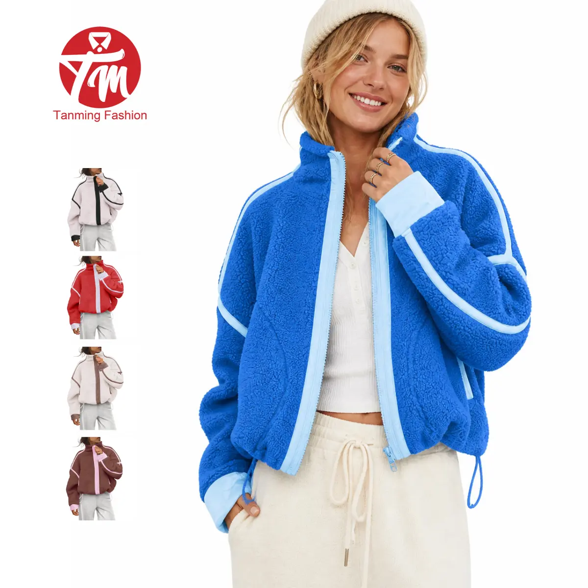Tanming Womens Fleece Zip Up Jacket Fuzzy Sherpa Jacket Casual Teddy Coats Winter Outerwear with Pockets Tops Womenswear