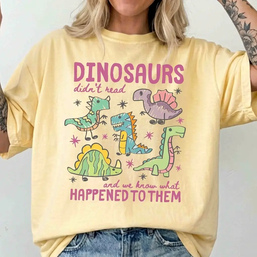 Comfort Colors Dinosaurs Didn’t Read Shirt, Funny Dino Teacher Tee, Book Lover T-shirt, Librarian Literacy Sweatshirt, Dinosaurs Bookish Gift For Reader