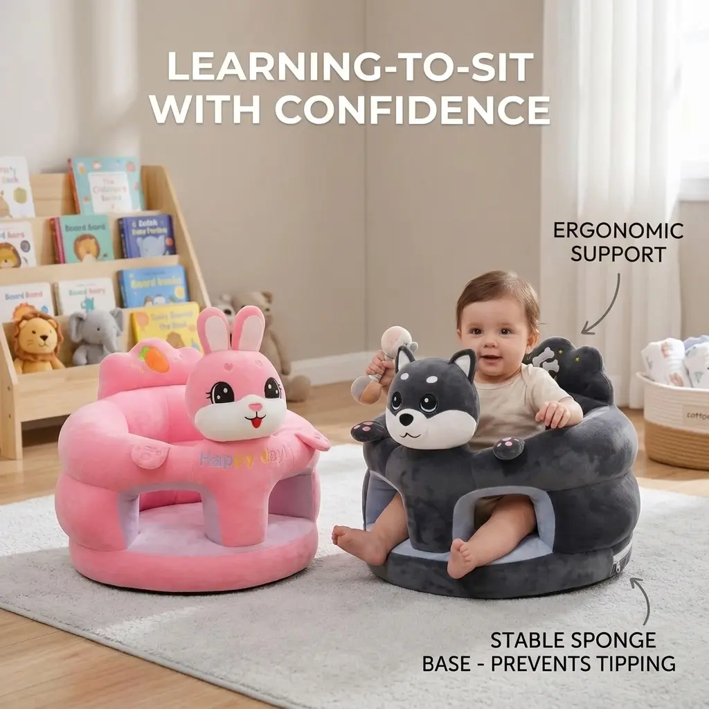 Baby Sitting Chair Cute Plush Support Floor Seat for Infant Toddler 4 Months & Up, Learning to Sit Sofa with Keep Sitting Posture Support & Soft Cotton Filling, Non-Slip Bottom Comfortable Animal Shaped Infant Lounger Floor Chair