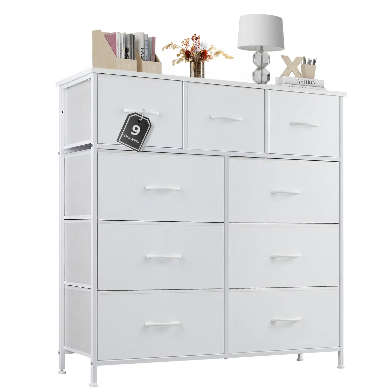 Sweetcrispy 【Deal】6+3 Drawer Fit Dressers for Bedroom - Modern Large Capacity, Smooth Gliding Compartments, Steel Frame, Wood Top for Daily Grabs, Apartment Furniture, Closet Organization Indoor Cabinet
