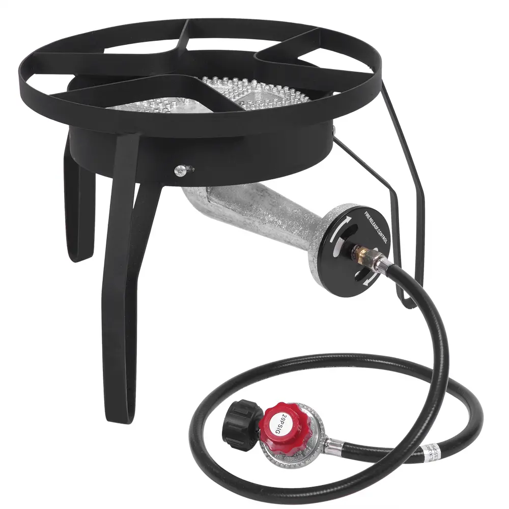 200,000 BTU CSA-Certified Single Burner Outdoor Cooking Stove - Heavy-Duty Metal Propane Cooker with Cast Iron Burner, Adjustable Regulator, Portable Setup for Camping, Turkey Frying, High-Output Safe Operation, Functional Stove
