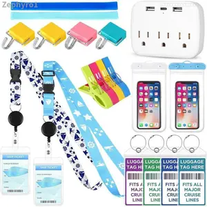 19/21-Piece Cruise essential kit includes a non-surge power strip, cruise card lanyard, luggage tags, magnetic hooks, towel straps and clips, suitable for all cruise ships Mini Car Crash Cymbal Air Vent interior makeup hd mirrorZephyroFFSAB20Lumora Living