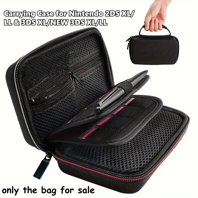 Hard EVA Carrying Case for 2DS XL/LL & 3DS XL/NEW 3DS XL/LL Console – Protective Zipper Storage Bag with 16 Game Card Slots – Portable Travel Case for Console & Accessories Handheld Organizer, Durable Lightweight Organizer