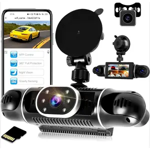 4 Channel Dash Cam 360° View, 3 inch IPS Screen 1080P Front and Rear Inside, 720P Left Right Dash Camera for Cars with WiFi&App Control, Night Vision, G-Sensor, Loop Recording + 64G TF Card