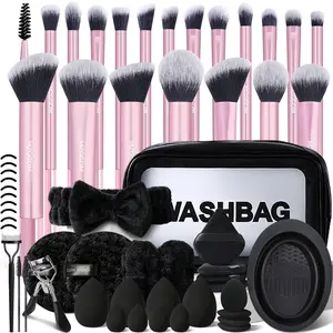 57-Piece Premium Makeup Brush Set, Foundation Brushes, Eye Shadow Brushes, Portable Travel Storage Bag, Beauty Sponge, Triangle Powder Puff, Cleaning Brush, Headband, Wristbands, Eye Makeup Tools, for Daily Makeup Use