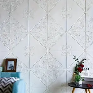 20pcs 3D Floral Wall Tiles Stickers, Self-Adhesive Ceiling Stickers, Easy to Peel and Clean, Free Cut, for Kitchen Living Room Bathroom Hallway, Decorative Wallpaper