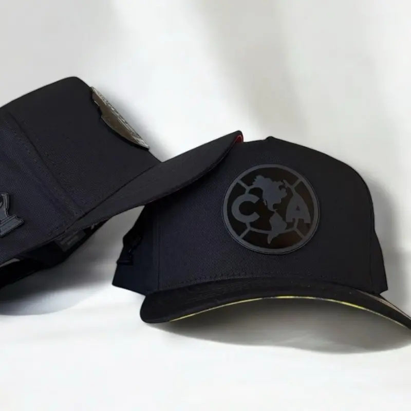 América Hats Black Snapback with Logo and Stitched Front Panel