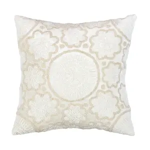 Ivory and Beige Embroidered Naples Throw Pillow