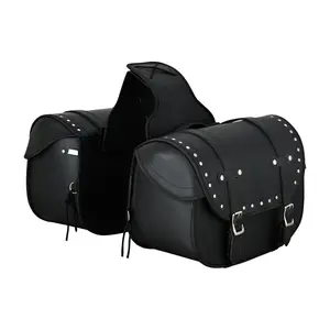 Vance Black Studded Motorcycle Saddlebags 30L Water-Resistant Fits Honda, Yamaha, Kawasaki, Indian, and Harley-Davidson