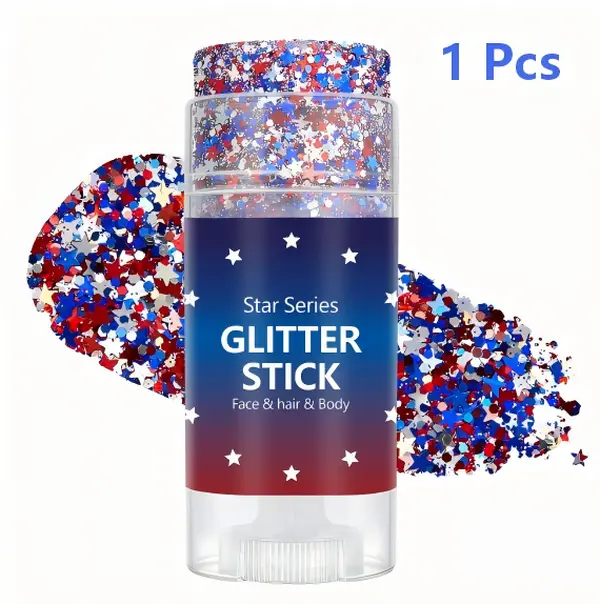 Red White Blue Patriotic Glitter Stick, Face Hair Body Chunky Glitter Gel for 4th of July Independence Day Party Makeup
