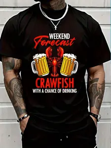100% Cotton Weekend Forecast Crawfish Drinking Louisiana Crayfish Cajun T-Shirt Women's Men's Graphic Tee Crew Neck summer vacation Tops