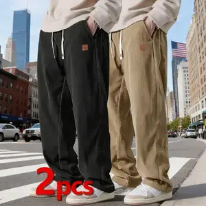 Fashion brand 2-piece set of men's corduroy straight leg sports pants, new loose wide leg casual pants for autumn and winter styles, men's pants with pockets for casual comfort, loose pants, durable fabricRAIMENTRY