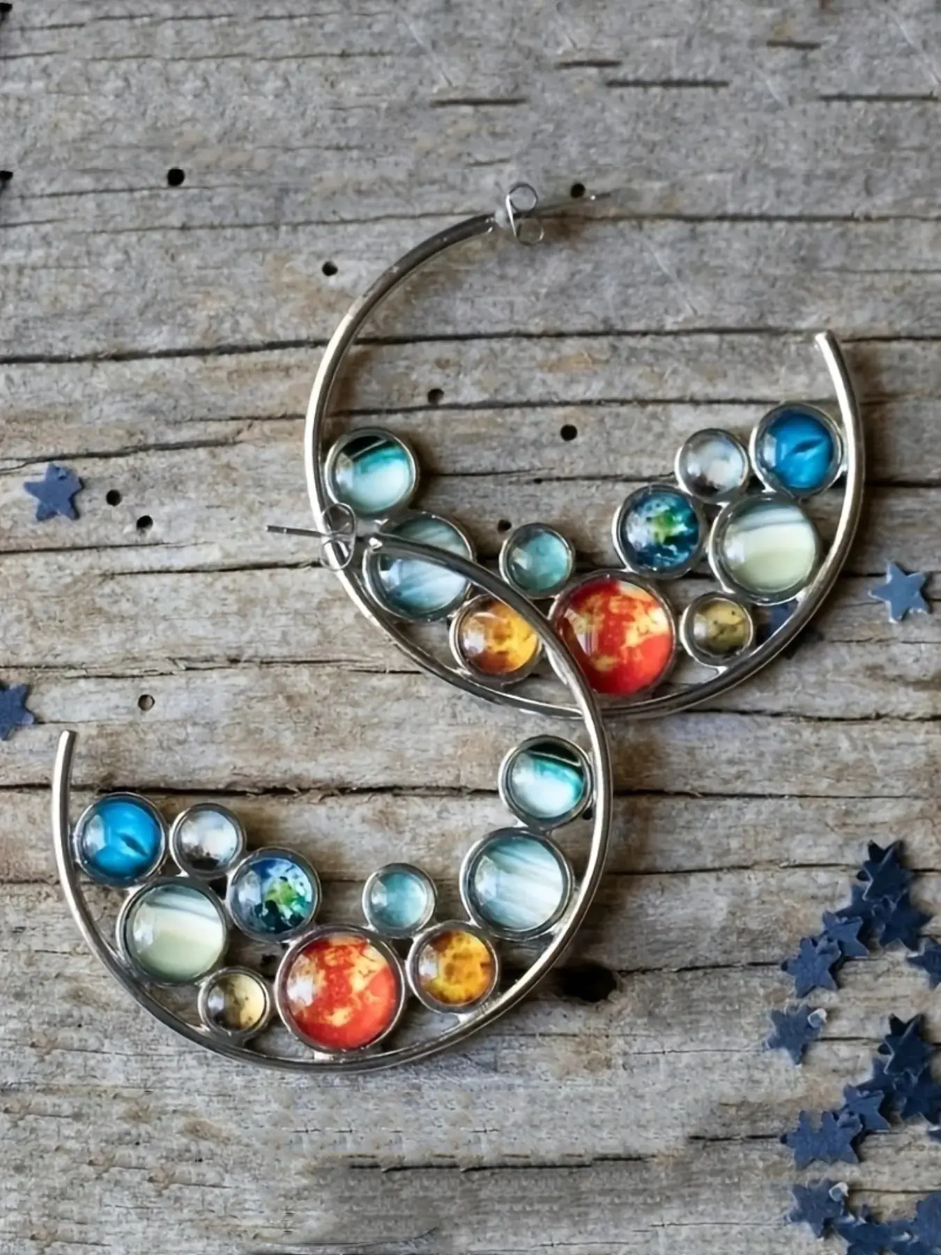 Bohemian Vintage Planet Design Cuff Hoop Earrings Earcuff, 1 Pair Fashion Jewelry, Trendy Fashionable Accessories for Party, Daily Decor, All-match and Exquisite Birthday Gift, High Quality