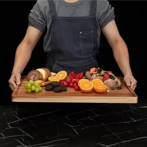 Extra Large Acacia Wood Cutting Board – 24x18 or  20*15in Inch, 1.5" Thick Butcher Block with Deep Juice Groove & Built-in Handles – Durable Wooden Chopping Board for Kitchen, Meat, Vegetables, Cheese, deli platter
