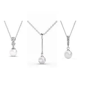 Cate & Chloe Necklace Pack of 3 - Gabrielle, Tatum, Genevieve 18k White Gold Plated Pearl Necklace for Women