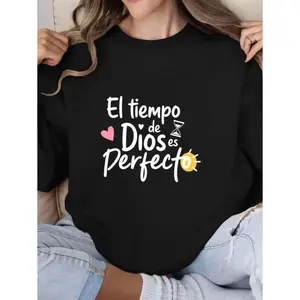 Women'S Casual Crew Neck Sweatshirt with Inspirational Spanish Quote "El Tiempo de Dios Es Perfecto"