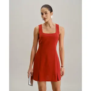 Rihoas Women's Basic Solid Polyester Square Neck Waisted A-Line Short-Sleeve Cropped Mini Dress - Basic, A-Shaped Casual Dresses for Daily Wear, Basic Casual Dresses