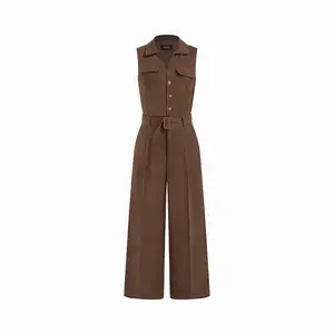 Cider Corduroy Collar Button Wide Leg Jumpsuit With Belt