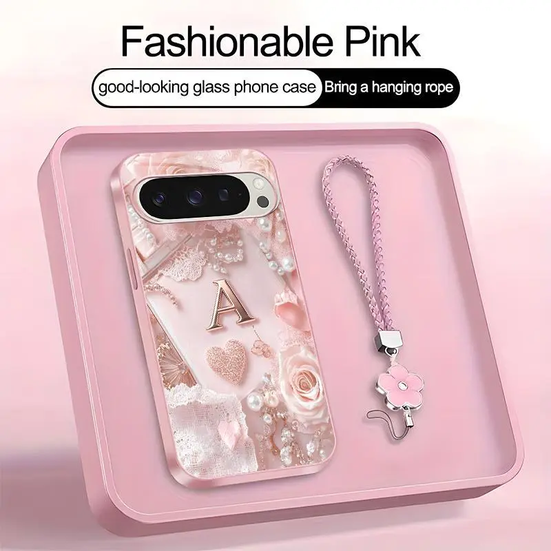 Lace Pearl Optical Illusion Art 2D Phone Case,Suitable for [Google Pixel 9 Pro] high-end women's, Lanyard a beautiful four-leaf clover lanyard is included🍀 952