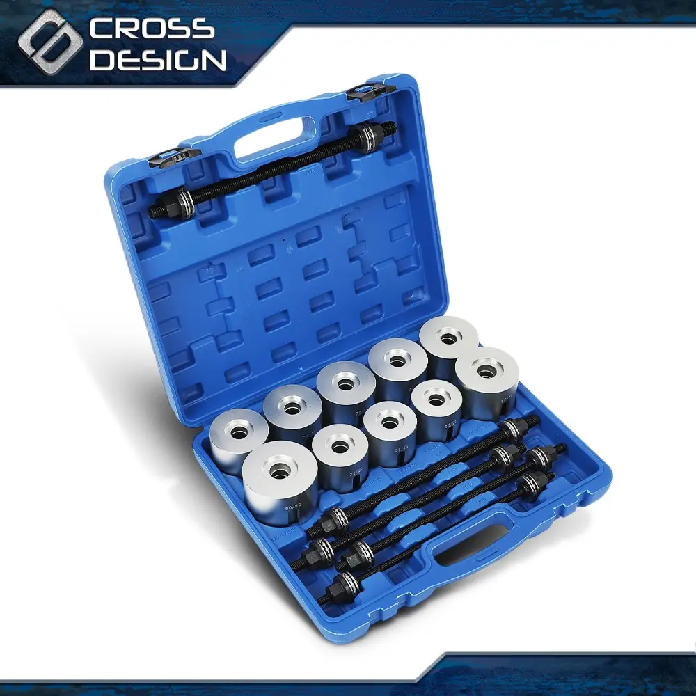 CROSSDESIGN 27pc Universal Press & Pull Sleeve Kit, Car Control Arm Bushing Installation & Differential Seal Repair Tool Set for Cars (34,36,38,40,42,44,46,48,50,52,54,56,58,60,62,64,66,68,70,72,75,80mm)