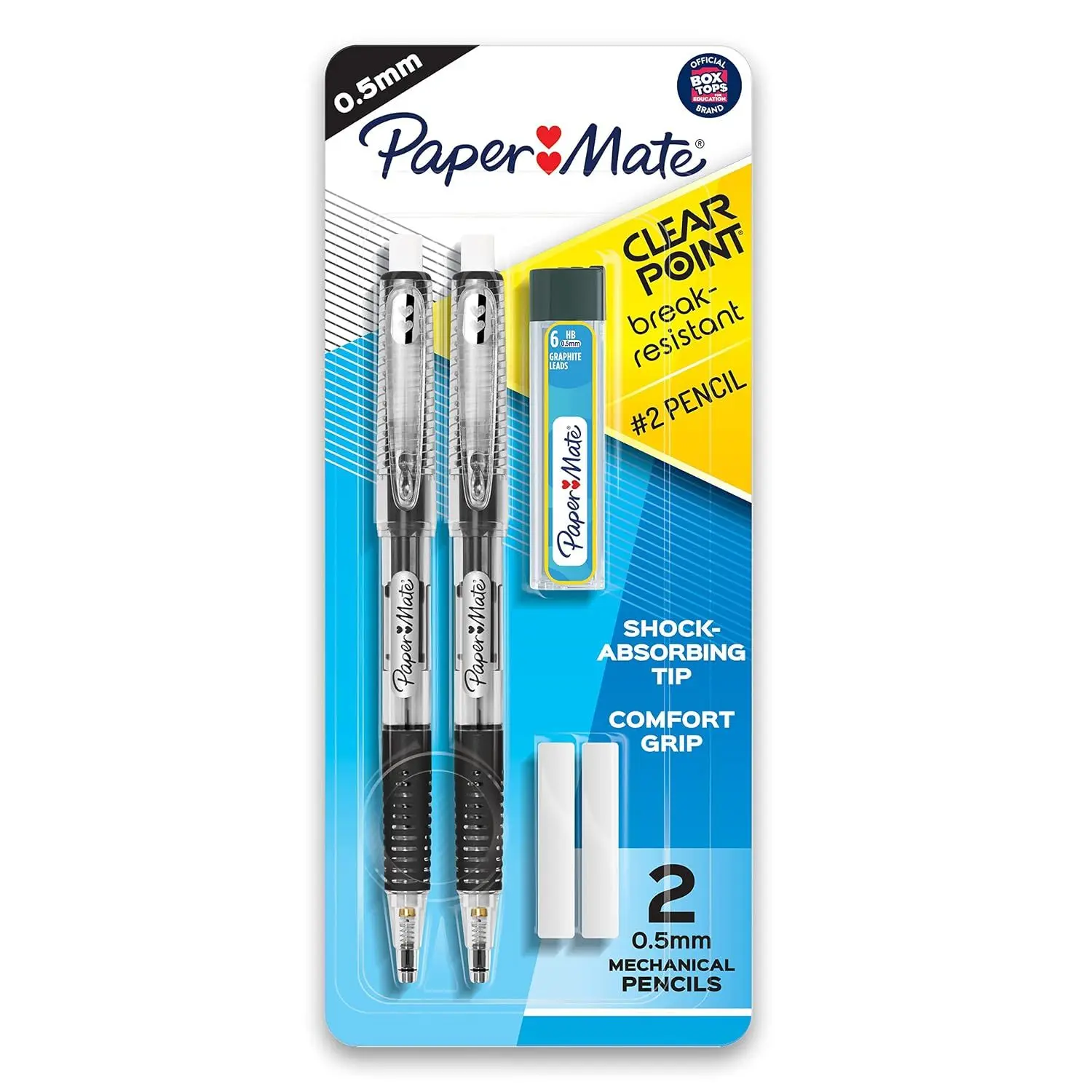 Paper Mate Clearpoint Mechanical Pencils, 0.5mm Break-Resistant HB #2 Lead, Eraser Refills, 2 Count – 1 Count (Pack of 2)