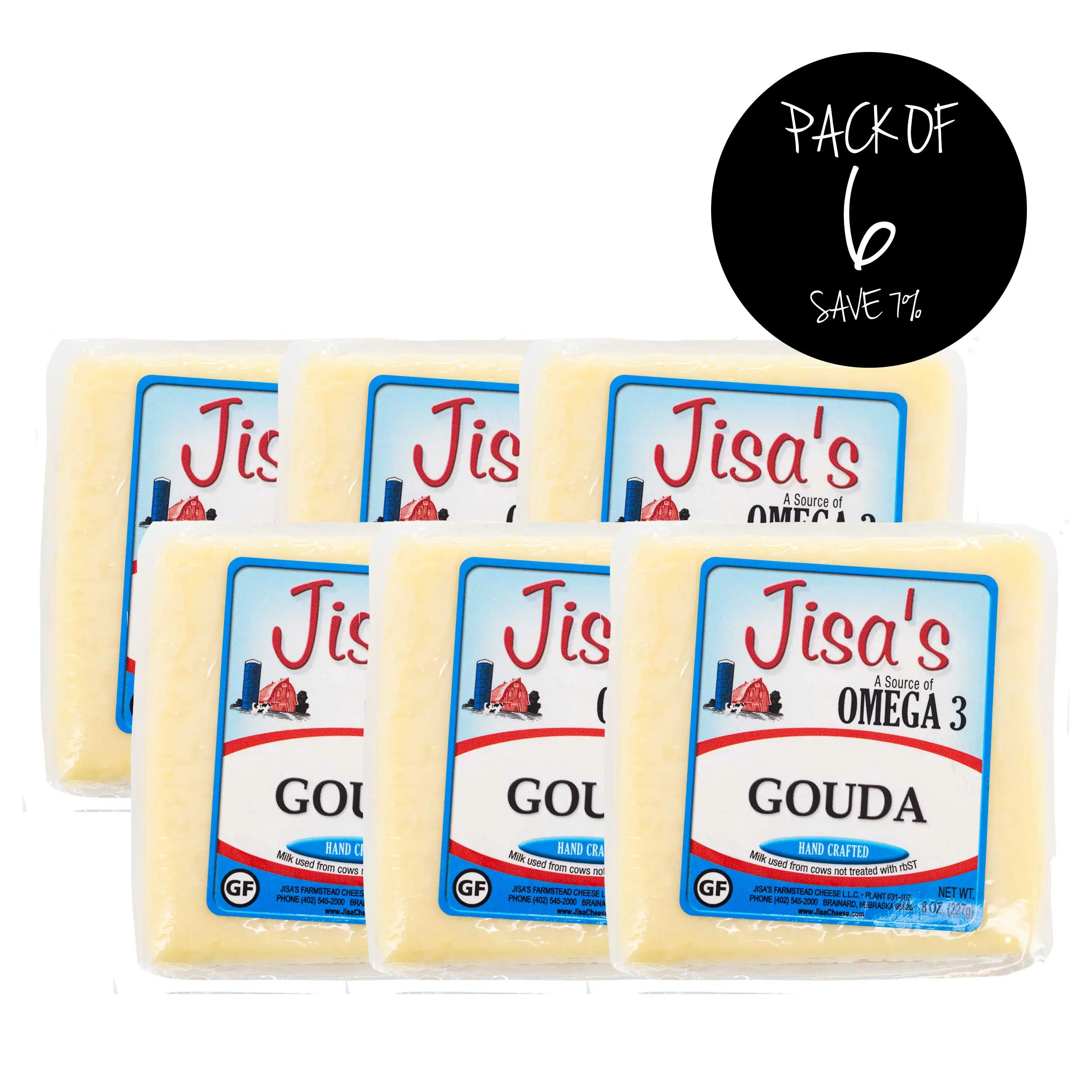 Gouda Cheese Block | Pack of 6 | 8 oz | Jisa's Farmstead Cheese