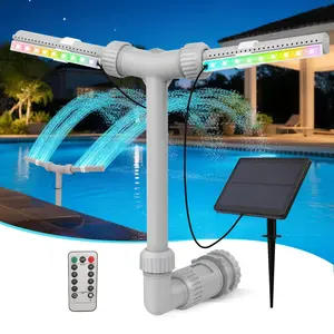 Solar Pool Fountain with Lights - Dual Spray Water Fountains for Above Ground/Inground Pools, XL solar panels for long-lasting power.,High-Pressure Waterfall & Pool Sprinkler Fountain Accessories