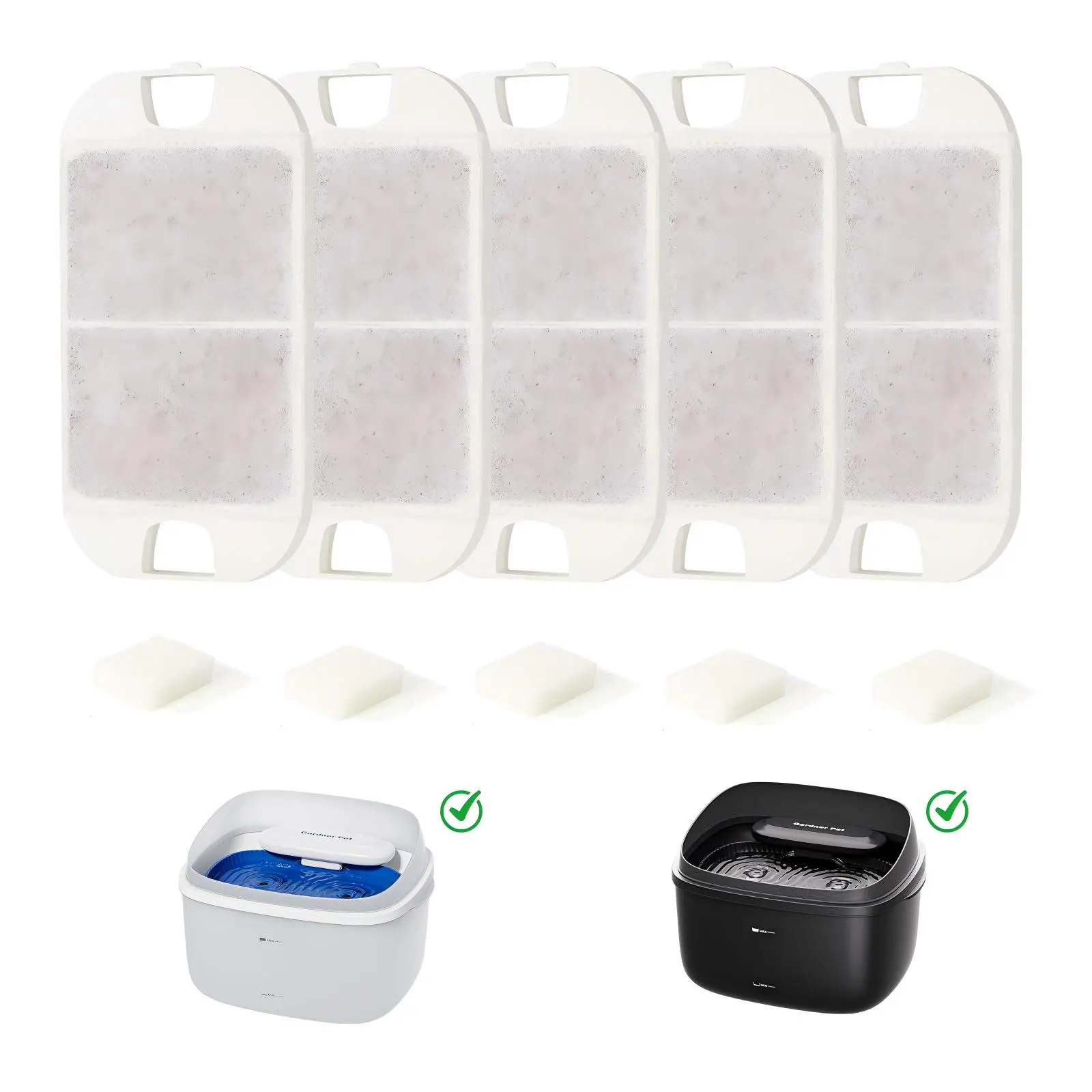 Gardner Pet Replacement Filters for 8L White Pet Water Fountain, 5-Pcs