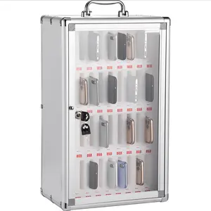 36 Slots Cell Phone Cabinet, Silver Aluminum Alloy Storage Locker Box with Portable Handle, Key Lock and Handwritten Tags, Wall Mounted for Classroom, Office, Gym