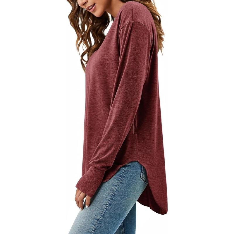 Imily Bela Womens Deep V Neck Tunic Tops Long Sleeve Oversized Casual Loose Fit Curved Hem T Shirts