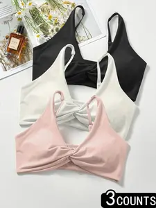 Women's 3-Pack Nude Sport Bra Set, Sexy Backless Yoga Bras, Adjustable Shoulder Straps, Quick-Dry Fitness Top, All Seasons Lingerie