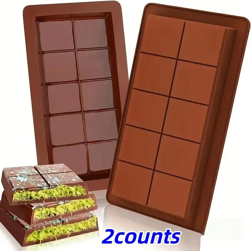 2 Piece Chocolate Silicone Molds, BPA Free High Temperature Resistant, Square & Long Rectangle, DIY Candy, Energy Bars, French Desserts