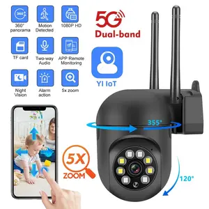 Security Camera Outdoor/Home, 5g WiFi Camera, 2.4G/5GHz Dual Bands, 360° PTZ IP Camera Outdoor with Human Motion Detection, Auto Tracking, Spotlight Color Night Vision, Two-Way Talk
