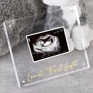 Acrylic Ultrasound Picture Frame, Bright Photo Frame, Sonogram Love at First Sight Keepsake Announcement, Birth Information, Expecting Mom Parents to be Unique Gifts for Pregnant