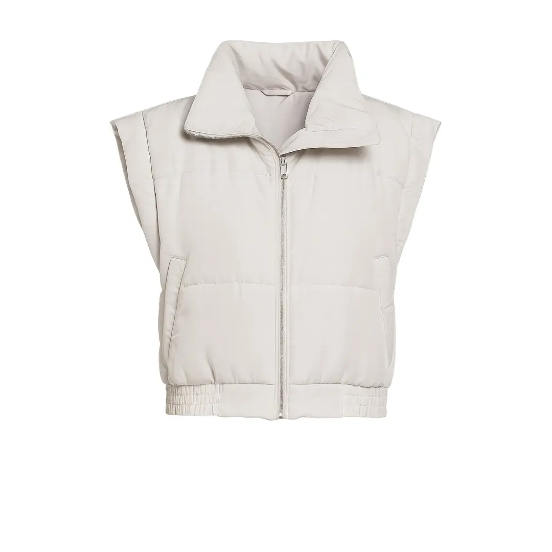 TRAILBLAZER VEST STONE - Cropped Puffer with Bold Stand Collar & Sculpted Shoulders Lightweight Quilted Finish for Layering & Night Out