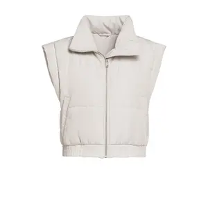 TRAILBLAZER VEST STONE - Cropped Puffer with Bold Stand Collar & Sculpted Shoulders Lightweight Quilted Finish for Layering & Night Out