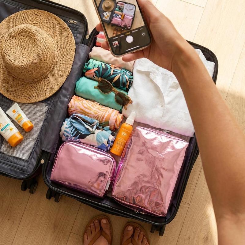 Karsan Co. Heat-Resistant & Stylish Insulated Makeup & Cosmetic Bag Bundle - 1 Medium & 1 Small Bag for Travel & Storage