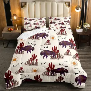 Buffalo Ranch North American Bisons Comforter,Western Bisons Bedding Sets Rustic Country Cabin Southwestern Animal Comforter Set