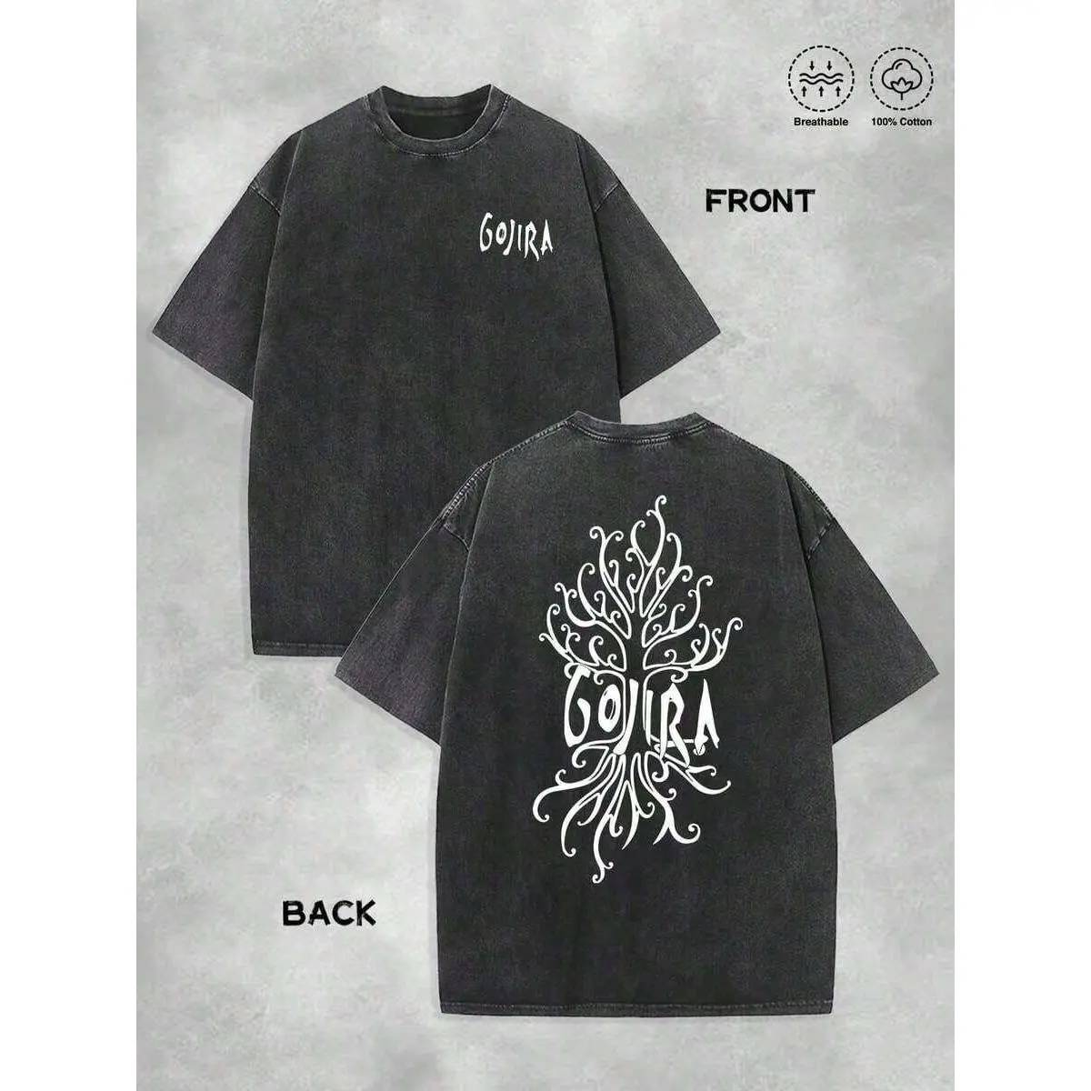 Metal Band Tees Men, Gojira Avantgarde Death Metal Double Sided Washed Cotton T Shirt, 230G Soft Breathable Summer Mode For Metal Fans, Father's Day Graduation Gift,   For Men