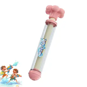 Children's push-button water spray toy, transparent body, blue and pink, portable summer outdoor beach and pool toy, suitable for boys and girls.